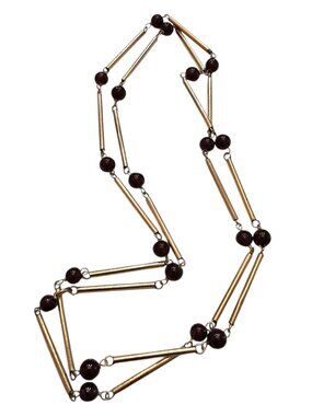 Antique Tubular 18kt Gold & Garnet Beaded Necklace (A6549)